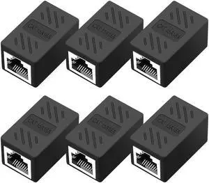 RJ45 Cat6 Coupler Ethernet Extender Connector, 6 Pack in Line Coupler for cat7 cat6 cat5e cat5 Ethernet Cable Extender Female to Female (Black)