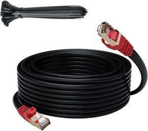 Cat 6E Cat 7 Outdoor Ethernet Cable 50 FT,Adoreen 10Gbps Heavy-Duty Shielded Internet Cable From 25-300FT,POE,SFTP,Waterproof Direct Burial&Indoor,Cat6A Cat7 Copper Network Cable RJ45 Patch Cord+Ties