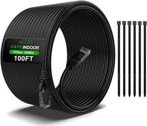 100 Feet Cat6 Ethernet Cable, Cat 6 Patch Cable, Cat6 Internet Cable, POE, UTP Network Cable, Indoor and Outdoor, 24AWG CCA, Compatible for PC, TV, Router, Switch, Server, with 25 Cable Ties - Black 100 Feet Cat6 Ethernet Cable, Cat 6 Patch Cable, Cat6 Internet Cable, POE, UTP Network Cable, Indoor and Outdoor, 24AWG CCA, Compatible for PC, TV, Router, Switch, Server, with 25 Cable Ties - Black