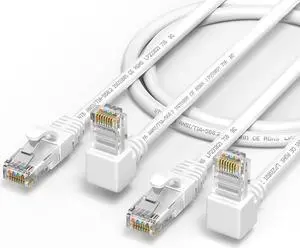 2Pack 90 Degree CAT6 Ethernet Cable White 3.3FT-UPangle, CAT 6 Right Angle Ethernet Patch Cable Gigabit RJ45 Network CableBandwidth up to 250MHz 1Gbps
