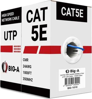 Bulk Cat5e Cable 1000ft 24AWG Solid 4 Pair Cat5e Ethernet Cable, Unshielded Twisted Pair UTP 350MHz Internet Cable, Pull Box - Blue