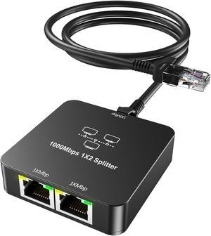 Ethernet Splitter 1 to 2 Out with Cat 6 Ethernet Cable, 1000Mbps High Speed, RJ45 Splitter, Gigabit Internet Splitter Connector for Cat 5/5e/6/7/8 Cable