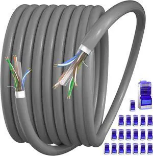 Outdoor Ethernet Cable 328ft (100m), Cat 6 FTP Shielded Ethernet Cable, 23AWG Bulk Network Cable, Heavy Duty Direct Burial Grounded UV Resistant/Waterproof Ethernet Cable, 20 RJ45, for Router, Gaming