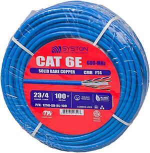 Cat 6E Ethernet Network Cable - 100 FT600MHz 23AWG Solid Bare Copper Wire Outdoor/Indoor, Bulk No Ends 10 Ft to 1000 Ft Available, Heat Resistant Riser Rated - CMR