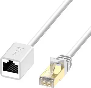 J&D Ethernet Extension Cable (1-Pack), RJ45 Cords Shielded Male to Female Cat 6 Ethernet Extender Cable Adapter Support Cat6 / Cat5e / Cat5 Standards, 3 Feet, White