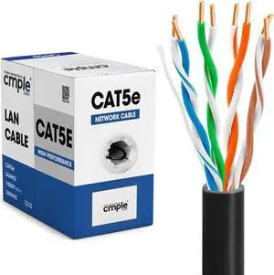 Cmple - Cat5e Ethernet Cable 1000ft Gigabit Network Cat 5e Bulk Unshielded Twisted Pair (UTP), Solid 24AWG CMR 350 MHz Black