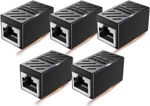 RJ45 Coupler 5 Pack Shielded Inline Gigabit Ethernet LAN Internet Network Patch Couplers Connectors for Cat7/Cat6a/Cat5e Ethernet Cable Extender Adapter Female to Female  Black