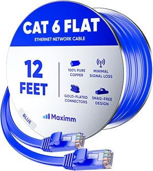 Cat 7 Ethernet Cable 12 ft - with a Flat, Space-Saving Design High-Speed Internet Network LAN Patch Cable, RJ45 Connectors - 12ft Blue - Perfect for Gaming, Streaming, and More