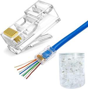 Solsop RJ45 Connectors Cat6 RJ45 Pass Through Connector Ends 100PCS, Cat6/Cat5e Connectors, Ethernet Cable Crimp Connectors Network Unshielded Plug