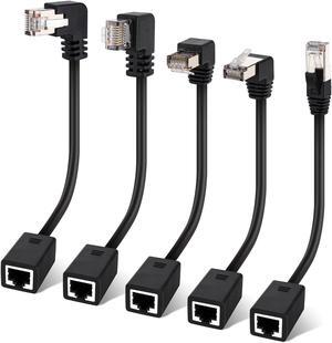 Cat 6 Ethernet Extension Cable 5 PackMultiple AnglesUP/Down/Left/Right/Straight, Cat6 RJ45 Network LAN Patch Cord Adapter, FTP Shielded Male to Female Connector, Supports CAT5E/CAT5-0.6 Feet