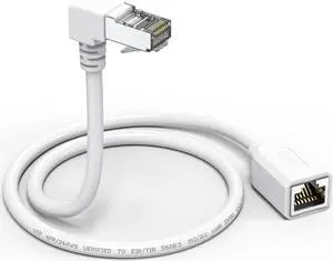 Right Angle Ethernet Extension Cable UPangle 1.5ft-White, 90 Degree CAT6 Ethernet Patch Cable RJ45 LAN Cable Extender Male to Female Connector for Router Modem Smart TV PC Computer Laptop