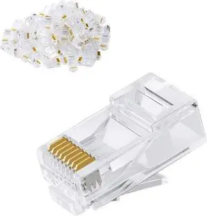 Cat6 RJ45 Connectors 100-PACK Cat6 / Cat5e RJ45 Ends, Pass Through Ethernet Cable Crimp Connectors for Solid Wire and Standard UTP Network Cables