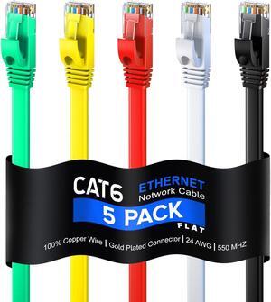 Cat 6 Ethernet Cable 3 ft - with a Flat, Space-Saving Design High-Speed Internet & Network LAN Patch Cable, RJ45 Connectors - 3ft / Multicolor / 5 Pack - Perfect for Gaming, Streaming, and More