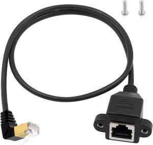 Duttek Cat8 90 Degree Network Extend Cable 1.65FT/50cm, 40Gbps Extreme Thin Up Angled RJ45 Male to Female Ethernet Adapter Cable with Screw Panel Mount, for Hub, Routers, etc