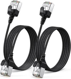 2Pack Nylon Braided Cat6a Ethernet Cable-Black,Ultra Slim Cat6 Ethernet Patch Cable 10FT, Right Angle cat7 Ethernet Cable Thin RJ45 Network Cable,Backward Compatible with Cat6/Cat 5e/Cat5