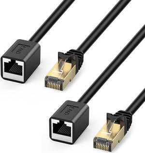 J&D Ethernet Extension Cable (2 Pack), Cat 6 Ethernet Extender Cable Adapter (3 Feet) Support Cat6 / Cat5e / Cat5 Standards, RJ45 Cords Shielded Male to Female 2 Pack
