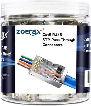100-Pack RJ45 Cat6 Pass Through Connector Shielded RJ45 Modular Plugs for Solid or Stranded FTP/STP Ethernet Cable