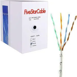Cat5e 1000 Ft 24AWG UTP 4 Twisted Pair Ethernet Router LAN Cable Wire Pull Box - White Color