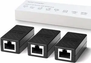 RJ45 Coupler, Play and Plag Ethernet Cable Extender Adapter in-line Coupler for Cat7/Cat6/Cat5e/Cat5 Female to Female Ethernet Coupler Connector (3, Black)