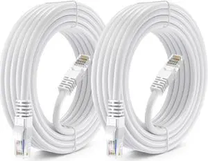Maximm Cat 6 Ethernet Cable 20 ft (2-Pack) - High-Speed LAN Cable, Internet Cable, Patch Cable, and Network Cable - UTP, 10Gbps, 550MHz Ethernet Cord - White