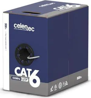 CAT6 Ethernet Cable, 500ft, 23AWG Solid Bare Copper, Unshielded Twisted Pairs(UTP), 550MHz, ETL Listed &CMR Riser Rated, Indoor, Bulk Ethernet Cable -Grey