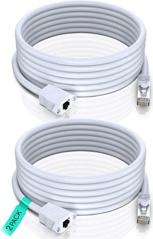 Ethernet Extension Cable, Cat 6 Ethernet Cable Extender, Internet Cable with Shielded RJ45 Male-to-Female Connector, LAN Cable Extension for Patch Networks, White (10 Feet, 2 Pack)
