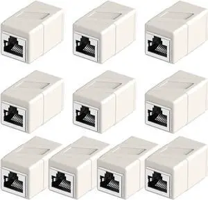 RJ45 Coupler, 10 Pack Ethernet Adapters Female to Female, Ethernet Cable Extender Adapter, 8-Pin Modular Straight Through, Network Connectors for Cat8/Cat7/Cat6/Cat6a/Cat5e/Cat5 Ethernet Cable(White)