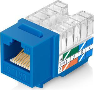 Everest Media Solutions 90° Angled CAT6/5e Keystone Jack in Blue - Slim Profile RJ45 Ethernet Connector - Compatible with 90° Angled Speed Termination Tool - easyJACK (B094WB91H3) - 10-Pack