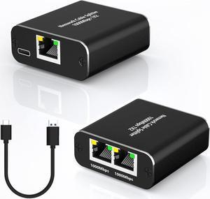 Ethernet Splitter High Speed 1 to 2, RJ45 1000Mbps Ethernet Splitter with USB Power Cable, Internet Splitter Either Network for Cat7/Cat6/Cat5e/Cat5 [2 Devices Simultaneous Networking]