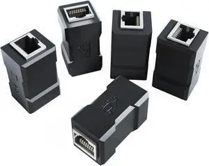 5× RJ45 coupler with extra shielding Network cable connector & Ethernet cable extender (two RJ45 jacks, easy way to connect/extend Ethernet cables, CAT 6A for up to 10Gbit/s, black)  by CableDirect
