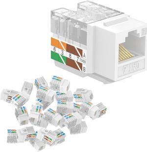 VCELINK RJ45 Cat6 Keystone Jacks UL-Listed Slim Profile, 10-Pack Ethernet Punch Down Keystone UTP, 90-Degree Modular Keystone Connector Adapter, White