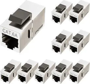 FGB 10 Pack Cat6a Shielded Keystone Coupler, Female to Female RJ45 Keystone Jack, Ethernet Keystone Coupler in Silver