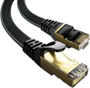Cat 8 Ethernet Cable 20 ft with Clips Flat High Speed STP RJ45 Gigabit LAN Network Internet Cable for Router - Black