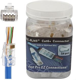 thumbnail image 2 of 100-Pack RJ45 Pass Through Connectors - Cat6/Cat5e Gold Plated Modular Plugs For Ethernet Cables 2 of 12