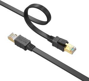 Cat8 Ethernet Cable 25FT, High Speed Flat Internet LAN Cable 40Gbps 2000Mhz with Gold Plated SFTP RJ45 Connector, 26AWG Shielded Indoor Network Cable for Modem/Router/Gaming,Black