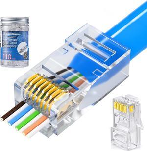 CableGeeker RJ45 Pass Through Connector, 110-Pack Cat6 RJ45 Connectors Ends, 8P8C UTP Network Modular Plug for Solid or Stranded UTP Ethernet Cable