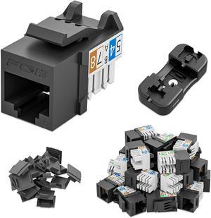 FGB 25 Pack Cat6 Keystone Jacks and Punch down Stand, Slim Profile RJ45 Keystone, 90 Degree Ethernet Keystone Coupler, Punch Down Keystone Jack, Compact Design, Black