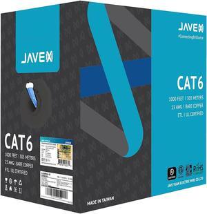 JAVEX 23AWG CAT6 UL in-Wall Rated Solid Bare Copper 600MHz, ETL Listed, TAA Compliant, UTP Ethernet Bulk Cable, 1000 Feet, Blue
