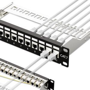 iwillink 10Gbps Patch Panel 12 Port, RJ45 Through Coupler Cat7 Patch Panel STP Shielded with Back Bar, 10'' Wallmount or Rackmount, Compatible with Cat5, Cat5e, Cat6, Cat6A, Cat7 Cabling