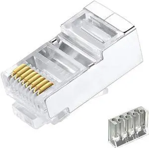 50 Pcs Cat6 RJ45 Connectors, Cat6 RJ45 Plugs, Cat6 2-Piece Metal Shielded RJ45 Ends FTP 8P8C Modular Network Plug Connector