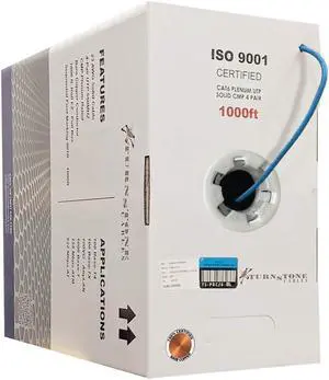 Cat6 Plenum (CMP) 1000ft Cable, 23AWG | 100% Solid Bare Copper | 550MHz | Unshielded Twisted Pair (UTP) Bulk Ethernet Cable, Available in 10 Colors