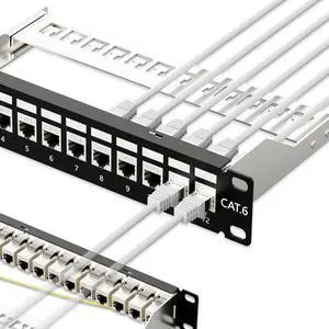 iwillink 12 Port Patch Panel, RJ45 Through Coupler Cat6 Patch Panel STP Shielded with Back Bar, 10'' Wallmount or Rackmount, Compatible with Cat5, Cat5e, Cat6 Cabling