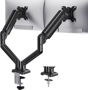 Dual Monitor Mount for 2 Monitors up to 32 inches Each Arm Holds Max 22lbs Dual Monitor Stand with Gas Spring System Height-Adjustable/Tilt/Swivel/Rotate VESA Standard 75mm or 100mm