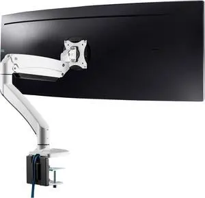 AVLT Single 17"-49" Super Ultrawide Monitor Arm for Screens Up to 50 lbs, Premium Aluminum Desk Stand, Adjustable Pneumatic Height, Full Motion Swivel Tilt Rotation, USB 3.0 & AUX Ports, White
