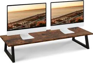 TEAMIX 31.5 inch Dual Monitor Riser for 2 Monitors, Long Monitor Stand Riser TV Stand Riser Monitor Stand for Desk Wood & Steel Desktop Riser Desk Organization Home Office