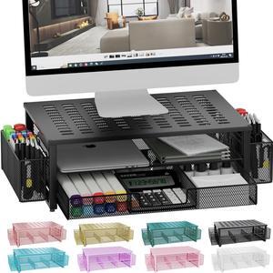 gianotter Desk Computer Monitor Stand Riser with Drawer and 2 Pen Holder, Desk Accessories & Workspace Desk Organizers, Desktop Organizer for Office Supplies (Black)