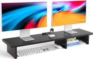 HUANUO Dual Monitor Stand Riser, Monitor Stand for Desk with Cable Clip, Computer Monitor Stand for 2 Monitors, Desktop Storage Shelf Organizer Stand for PC, Laptop, Printer, TV