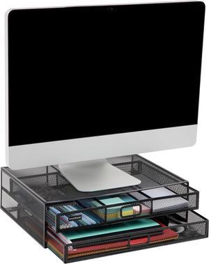 Mind Reader Monitor Stand, Ventilated Laptop Riser, Storage Drawer, Office, Metal Mesh, 15.75"L x 11.75"W x 4.5"H, Black