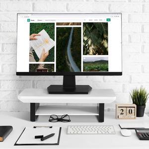 White Monitor Stand Riser for Desk, Sturdy Bamboo 2 Tiers Computer Riser Stand for Desk, Multi-Purpose Desktop Organizer Riser for Computer,Laptop,Printer,TV, White+Black