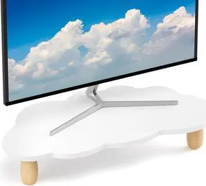 Monitor Stand Riser, Cloud-Shaped Sturdy Wood Computer Monitor Riser, Laptop Monitor Stand, Multi-Purpose Desktop Organizer Riser for Computer, Laptop, Printer, TV,White